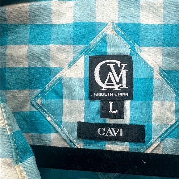 CAVI Turquoise Plaid Button Down Utility Shirt Men’s Size L - Picture 11 of 14